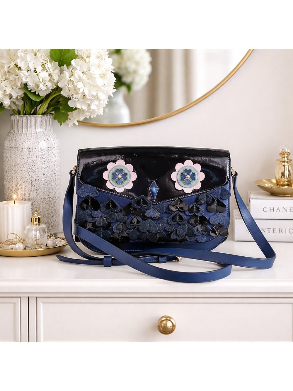 Kate Spade Zibbi Medium Flap Owl Navy Shoulder Bag